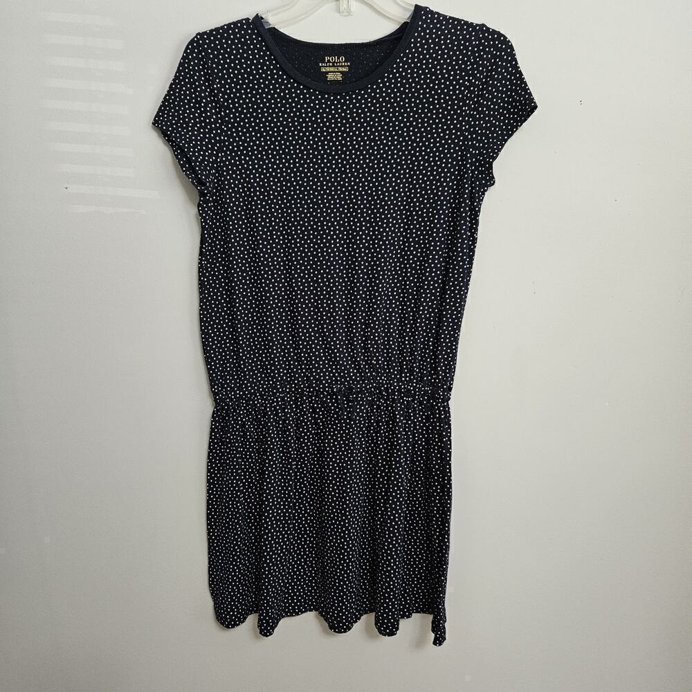 Polo Ralph Lauren Girls Knit Dress Sz XL (16 Navy Blue White Stars Elastic Waist